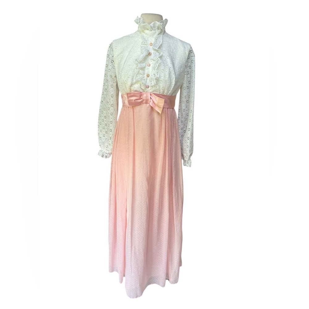 1960s Pink & White Maxi Wedding Dress